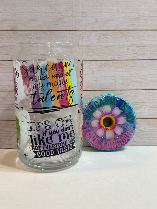 Sarcasm Is My Love Language 16oz Glass Cup with Custom Lid