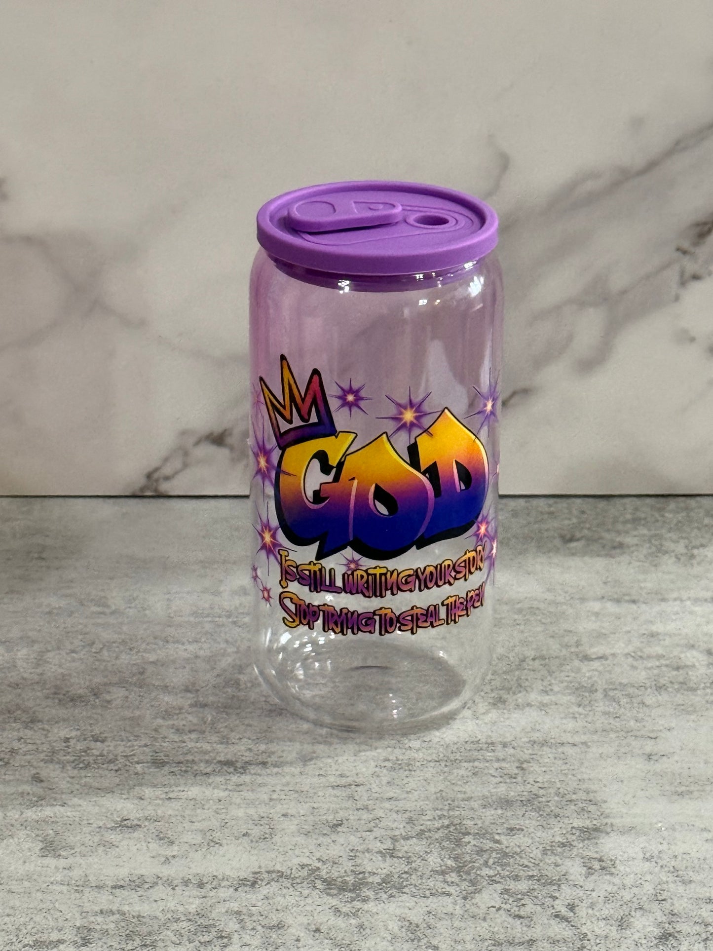 God Is Still Writing Your Story Stop Trying To Steal the Pen 16 oz Glass Cup