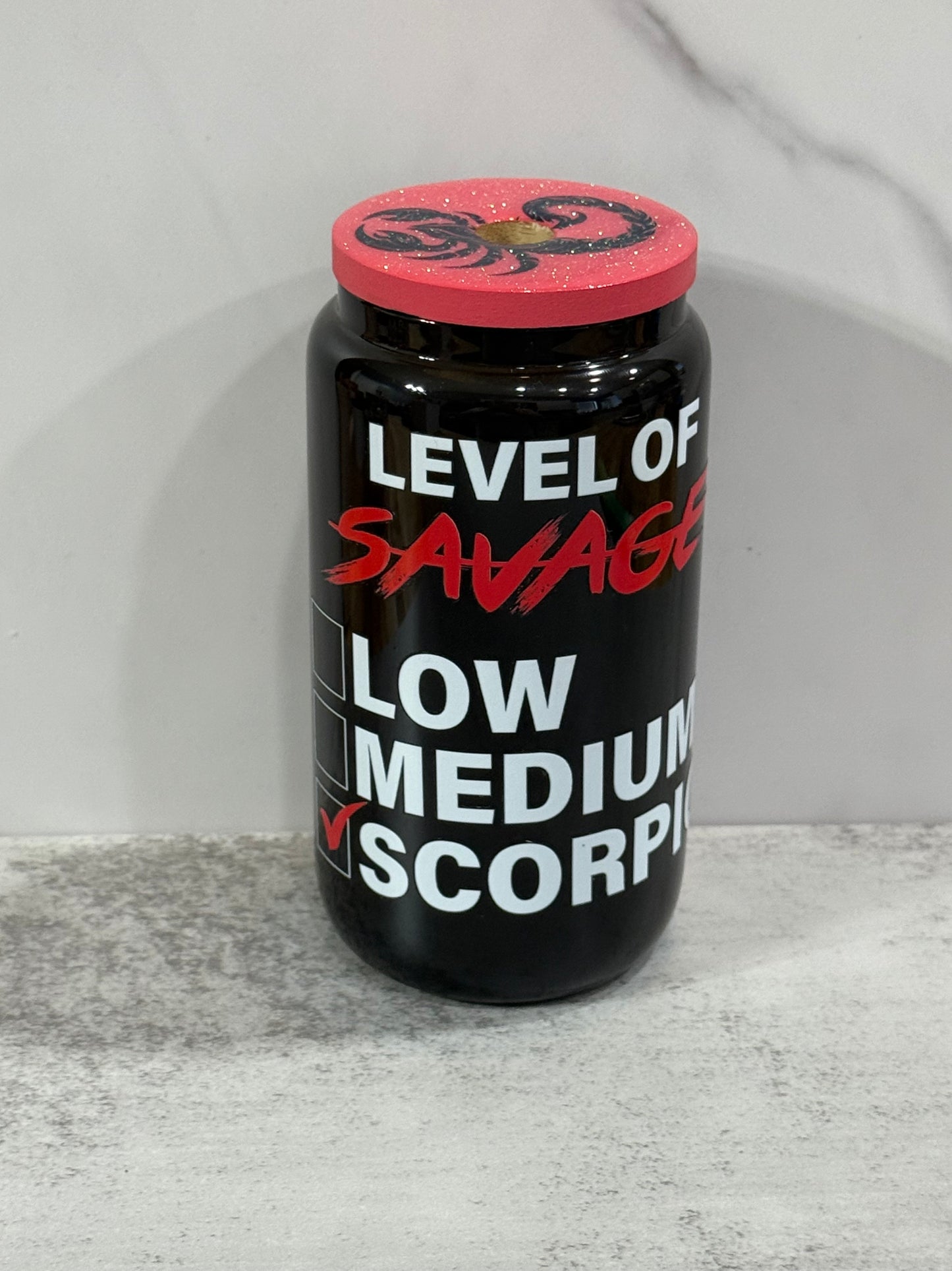 Scorpio 16 oz Glass Cup with Custom Lid