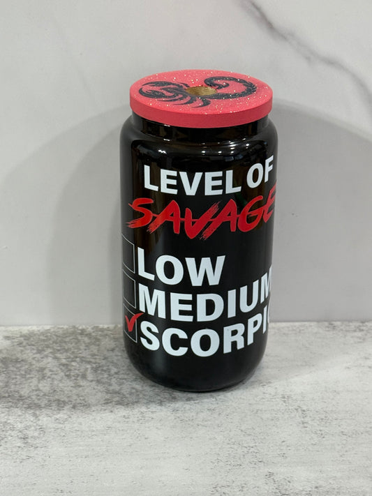 Scorpio 16 oz Glass Cup with Custom Lid