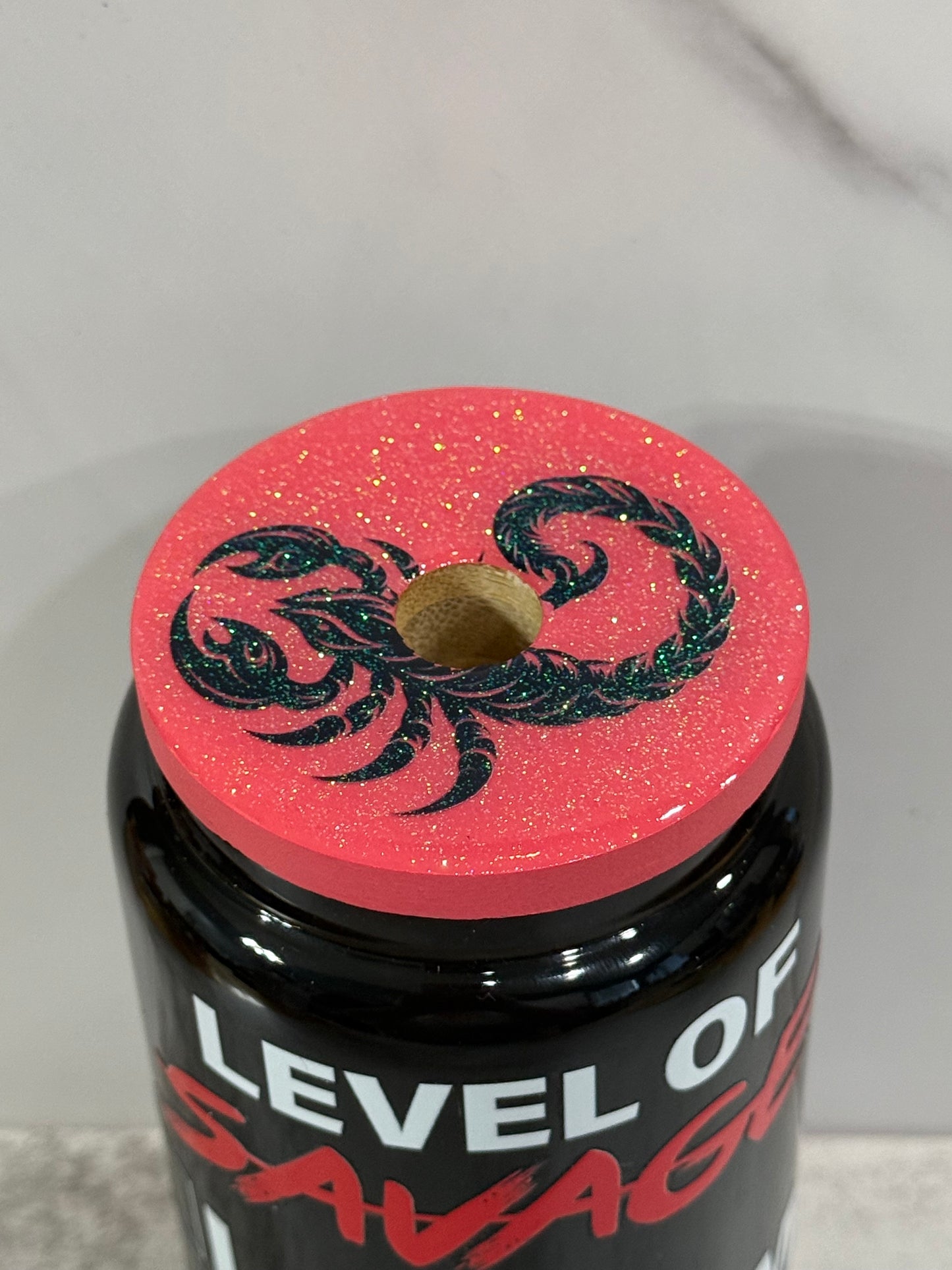 Scorpio 16 oz Glass Cup with Custom Lid