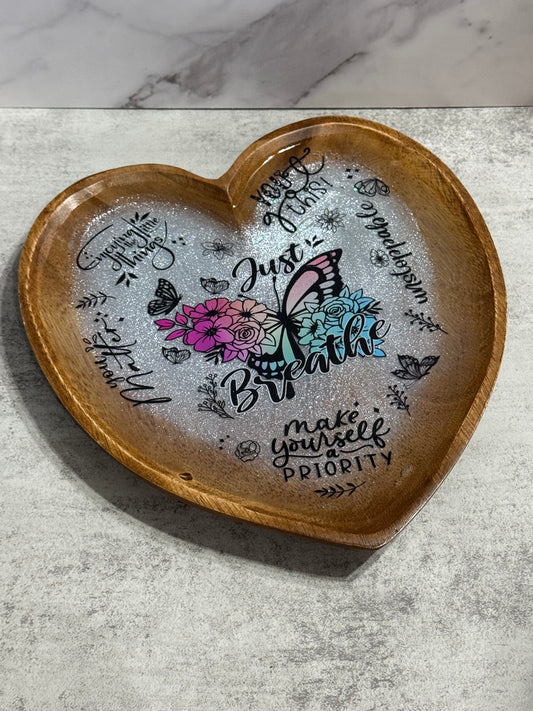 Just Breathe Make Yourself A Priority Wooden Heart Vanity Tray