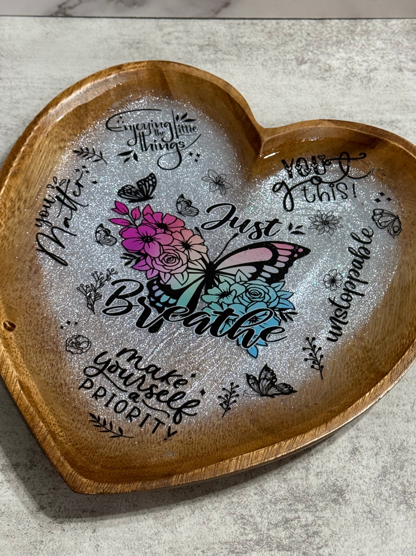 Just Breathe Make Yourself A Priority Wooden Heart Vanity Tray